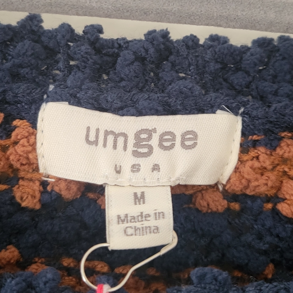 umgee Long Sleeved Sweater with Brown and Blue Stripes SIZE M (NWT) - Picture 5 of 6